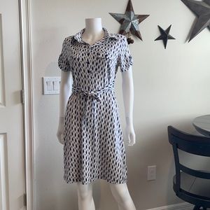 Blue white and grey patterned poly dress